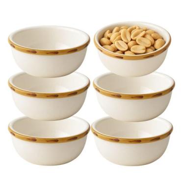 Imagem de Jogo 6 Mini Bowl Molheira de Cerâmica Branco com Borda de Bambu Scalla
