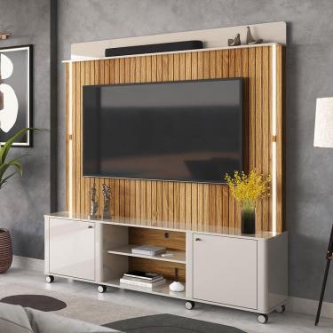 Imagem de Home Florença - Tv Até 75 Polegadas Mdf Led Ripado Off White Madeirado - Lukaliam Móveis