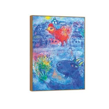 Imagem de Quadro de madeira - pintura de parede famosa em tela - imagens para decoração de casa - cabra azul com galo vermelho - pôster e impressões 20 x 30 cm 8 x 12 pol