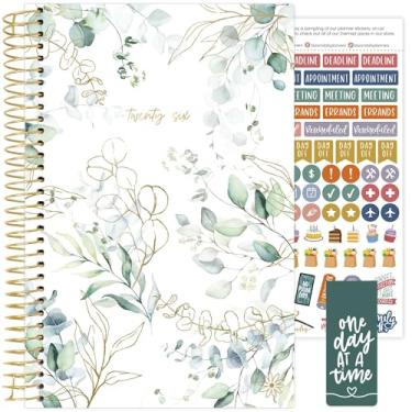 Imagem de bloom daily planners Agenda 2026 (janeiro a dezembro) Organizador de ano calendário - 14 cm x 21 cm - Agenda semanal e mensal com adesivos e marcador de página - Eucalipto, branco