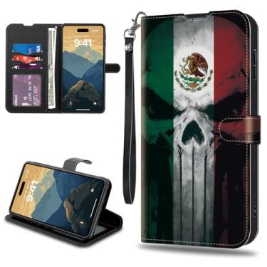 Imagem de RYUITHDJP Capa carteira para celular Samsung Galaxy A15 5G com porta-cartão, capa de couro PU com bloqueio de RFID para mulheres, capa flip à prova de choque para Samsung Galaxy A15 5G, caveira com