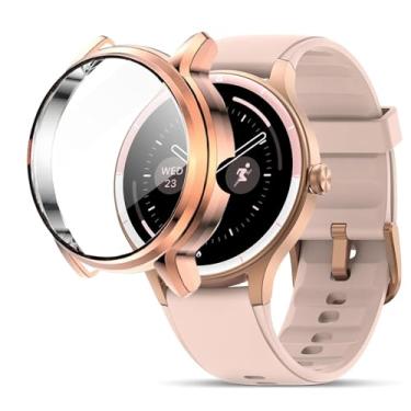 Imagem de Capa para relógio inteligente TOOBUR DR06, capa Lamshaw macia de TPU com protetor de tela com plugue antipoeira de silicone compatível com TOOBUR DR06, relógio inteligente Fitpolo DR06 (ouro rosa)