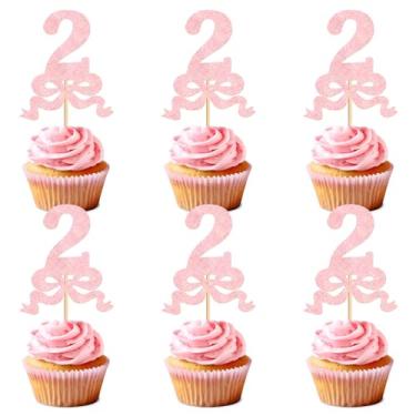 Imagem de 24pcs 2th Bow Cupcake Toppers Birthday Bowknot Ribbons Coquette Brown Bow High Footed Cup Balloon Wall Party Decorations Bridal Cake Dessert Picks Baby Girl Boy Wedding Party Supplies