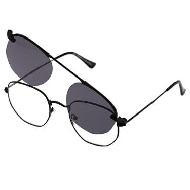 Imagem de Óculos Armação De Grau Clip On Hexagonal Unissex Solar (Preto)