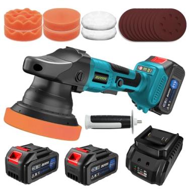Imagem de ZUYIYI Polidor de buffer sem fio com 2 pilhas de 3,0 Ah, máquina de polir orbital portátil de 12 cm, 3 velocidades variáveis, kit de encerador de buffer de carro para detalhes de barcos de carro