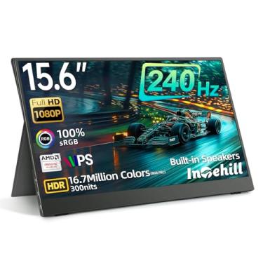 Imagem de Intehill Monitor portátil de 240 Hz, monitor de jogos portátil IPS LCD 15.6 de grau A+, AMD FreeSync, resposta de 2 ms, monitor FHD 1080p sRGB 100% HDR portátil, corpo de alumínio, USB-C duplo e mini
