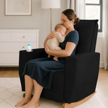 Imagem de Poltrona de Amamentação Balanço Agatha Puff Suede Preto