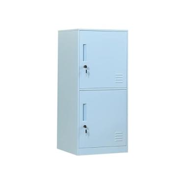 Imagem de DAYTOYS Armário de armazenamento vertical de metal com 2 portas para quarto de crianças, escola, escritório, casa, armário de armazenamento de aço empilhável para brinquedos, equipamentos esportivos