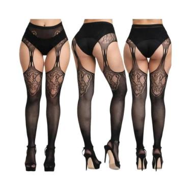 Imagem de Meia-calça Feminina Sexy De Rede Sem Entrepernas, Elástica, Bordada, A