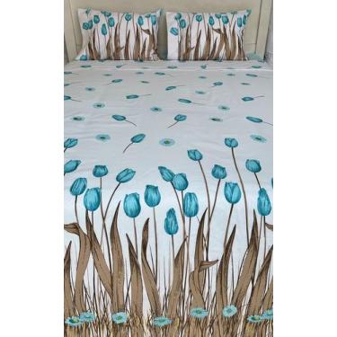 Imagem de Jogo de Lençol Casal Super King 3 Peças Tuliipa Azul Roupa de Cama Per