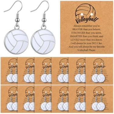 Imagem de Nosiny 12 pares de brincos esportivos de vôlei para mulheres, brincos de prata com tema de vôlei, joias presentes a granel para fãs de esportes, acessórios para jogadores