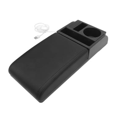 Imagem de Asixxsix Centro de Braço do Console do Centro de Carro, Protetor de Apoio de Braço de Couro Universal PU Com Porta -copos e Portas de Carregamento USB, Protetor de Apoio de Braço (linha preta)