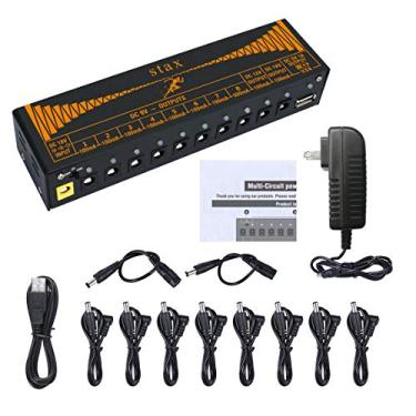 Imagem de Stax Fonte de alimentação do pedal, 10 saídas CC isoladas para pedais de efeito baixo de guitarra 9V/12V/18V, com porta de carregamento USB, com adaptador de alimentação DC 18V/1A