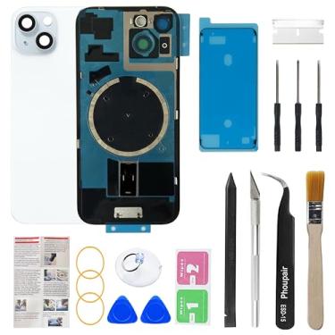 Imagem de Phoupair Substituição de vidro traseiro OEM compatível com iPhone 15 de 6,1 polegadas com moldura da câmera e lente da câmera + Kit de ferramentas de reparo profissional e instruções de instalação