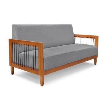 Imagem de Sofá 2 Lugares 1,60m Estrutura em Madeira Estofado em Linho Cinza - Be
