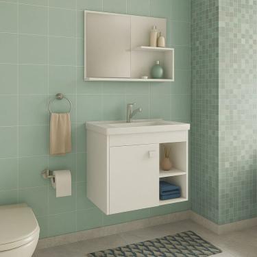 Imagem de Conjunto Gabinete de Banheiro em MDF com Espelheira com Cuba Lótus Branco - Rede Móveis