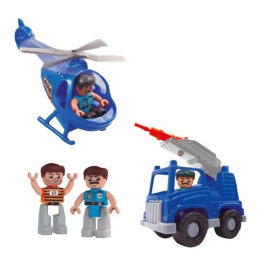Imagem de Brinquedo Police Team Mini Bonecos Caminhão Helicóptero Meninos Maral