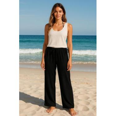 Imagem de Calça Feminina em Viscolinho com Cordão  Preto, Marinho, Rosé e Off Wh