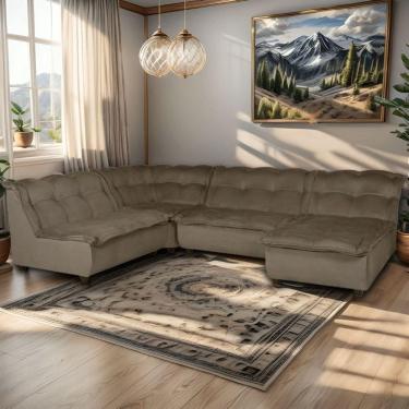 Imagem de Sofá de Canto Com Chaise Capuccino Ravena Ecotec Espumas