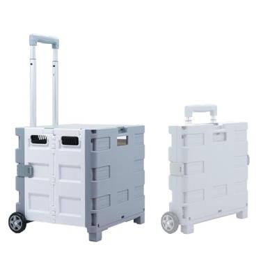 Imagem de Carrinho de compras dobrável, carrinho de plástico com 2 rodas e tampa, carrinho portátil com alça telescópica para armazenamento de compras e viagens