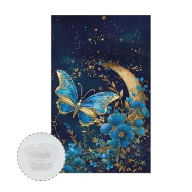 Imagem de Babrukda Capa de encosto de cabeça de borboleta azul para poltronas reclináveis florais e lua, protetor de cabeça com pregos de fixação, capas modernas de escritório, casa, sofá, cadeira, presentes de