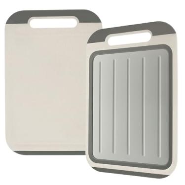 Imagem de 2 tábuas de corte de aço inoxidável para cozinha, tábua de cortar dupla face com função de descongelamento, tábuas de cozinha antiderrapantes com ranhura de desvio para carne, legumes, casa