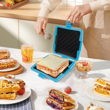 Imagem de Sanduicheira de micro-ondas, sanduicheira, sem fio, torrada, antiaderente, lavável na lava-louças, para casa, viagem, escritório, dormitório (azul)