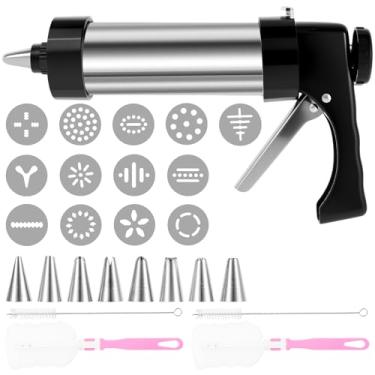 Imagem de DJAPWPX - Kit de prensa de biscoito, kit de decoração eficiente para prensa de biscoitos, máquina de prensa de biscoito de aço inoxidável, máquina de prensa de biscoito removível com 13 discos de