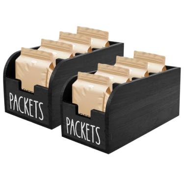 Imagem de 2 organizadores de saquinhos de chá, organizadores de chá de madeira e caixa de armazenamento com 4 compartimentos, recipiente de armazenamento de chá dividido na bancada para suprimentos de bebidas