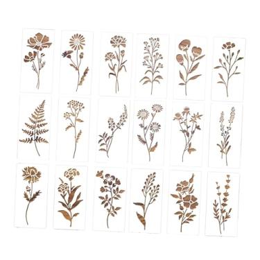 Imagem de Vaveren Conjunto de 18 modelos de pintura de flores, estênceis botânicos, estênceis para desenho de flores e folhas para projetos de arte em tela e criação de