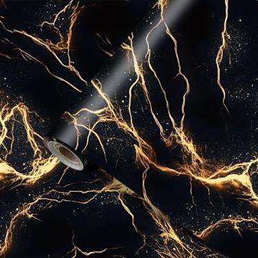 Imagem de HOMETITUTE Papel de parede de mármore preto dourado 15,7 x 78,7 polegadas Papel de contato de vinil autoadesivo removível linha de energia abstrata capa de parede decorativa armário de bancada móveis