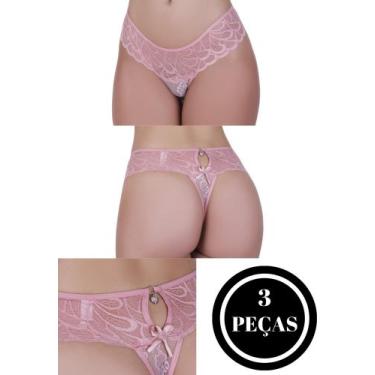 Imagem de KIT 3 Calcinha Renda Biju Tanga Lingerie - c4 KIT 3 PINGENTE - TERRA E