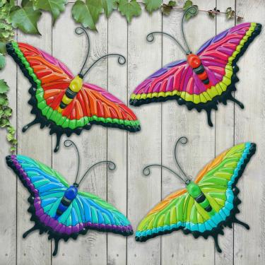 Imagem de Goodangie00 4 peças de decoração de parede de inseto de metal - 17 cm 3D realista cerca de borboleta arte de parede decorações penduradas para interior ao ar livre jardim quintal pátio varanda casa