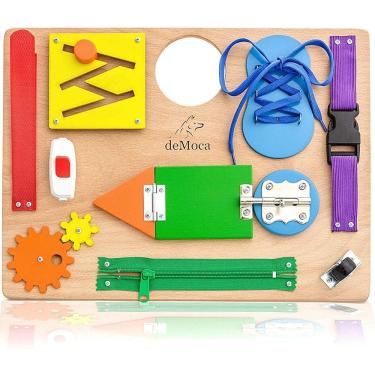 Imagem de Montessori Busy Board for Toddlers - Brinquedos Sensoriais de Madeira - Atividades infantis para brinquedos de viagem de habilidades motoras finas - B