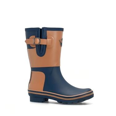 Imagem de Evercreatures Bota de chuva feminina impermeável cano médio botas de chuva com estampa fofa arco-íris galochas sapatos de chuva marca do Reino Unido, Azul e laranja, 36 BR