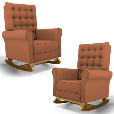 Imagem de Kit 02 Poltronas de Amamentação Base Madeira Balanço Brenda G05 Veludo Terracota - Mpozenato