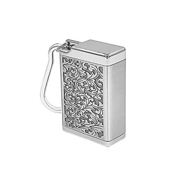 Imagem de Hourwof Cinzeiro portátil de metal com tampa, cinzeiro de viagem de bolso externo com chaveiro, prata relevo