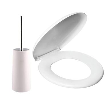 Imagem de Assento Tampa Vaso Oval Almofadado + Escova Sanitária Inox