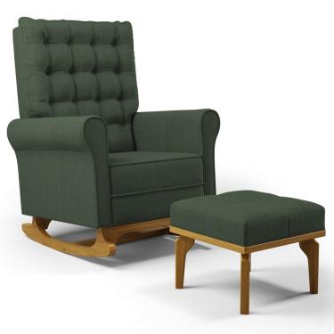 Imagem de Poltrona de Amamentação Balanço e Puff Base de Madeira Brenda G05 Linho Verde - Mpozenato