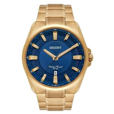 Imagem de Relogio Masculino Dourado Fundo Azul Orient +Nf