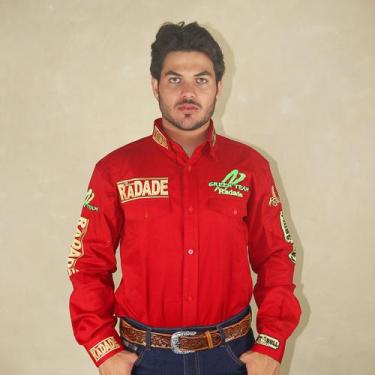 Imagem de camisa country radade manga longa rodeio cowboy masculina, Vermelho, G