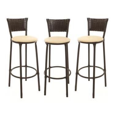 Imagem de KIT 3 Banquetas Alta Encapada Junco CAFÉ Area de Lazer Cozinha Bancada