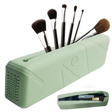 Imagem de LYOB Suporte de escova de maquiagem de viagem de silicone para pincéis, esponjas, liquidificadores de beleza, magnético antiqueda, bolsa portátil de pincéis de maquiagem, organizador de maquiagem para