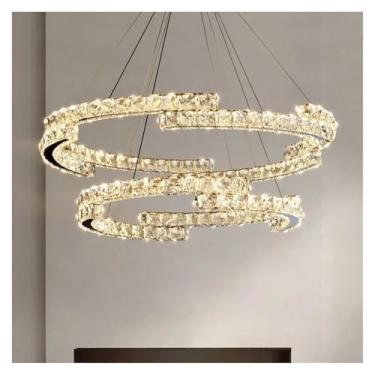 Imagem de Lustre de cristal LED de luxo moderno para sala de estar, quarto, sala de jantar, cozinha, anel redondo, lâmpada cromada prateada, luz pendente, lâmpadas de lustre