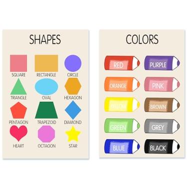 Imagem de Wentipo Cartazes educativos de aprendizagem infantil, pôster colorido para crianças para sala de jogos, tabela de cores de formas pré-escolares para sala de aula e escola em casa, 20 x 30 cm, sem