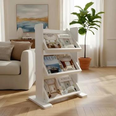 Imagem de Revisteiro de Piso Chão Porta Revistas Livros Jornal Branco Laca