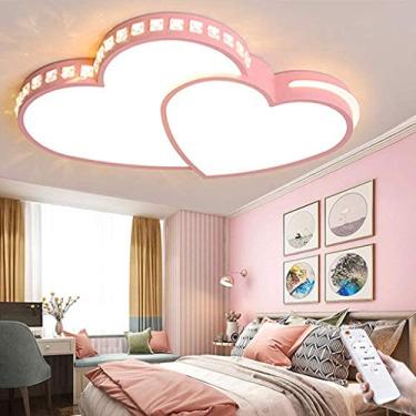 Imagem de Luminária de teto LED desenho animado quarto infantil coração lâmpada de teto com controle remoto abajur acrílico regulável luz pendente de alumínio jardim de infância amor sala de estar mes