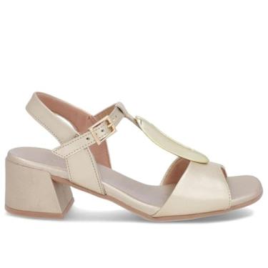 Imagem de Sandalia Usaflex Salto Bloco Couro Ref Al20006 Ouro Light 039