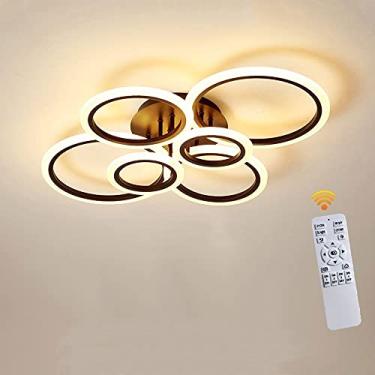 Imagem de Luminária de teto LED moderna, criativa, com 6 anéis, para sala de estar, lustre redondo preto para quarto, 3000K-6000K, regulável com controle remoto, luminárias de teto com 6 anéis, regulá