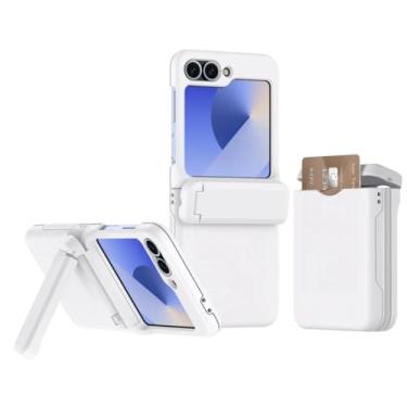 Imagem de Capa para Galaxy Z Flip6 com suporte para cartão e proteção com dobradiça e suporte rígido (para Galaxy Z Flip6/branco)